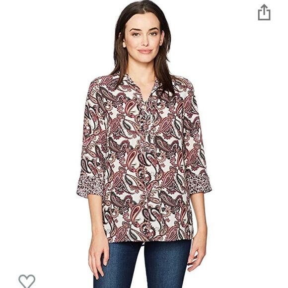 Foxcroft Felicity Whimsical Paisley Blouse Size 10 - Picture 1 of 16